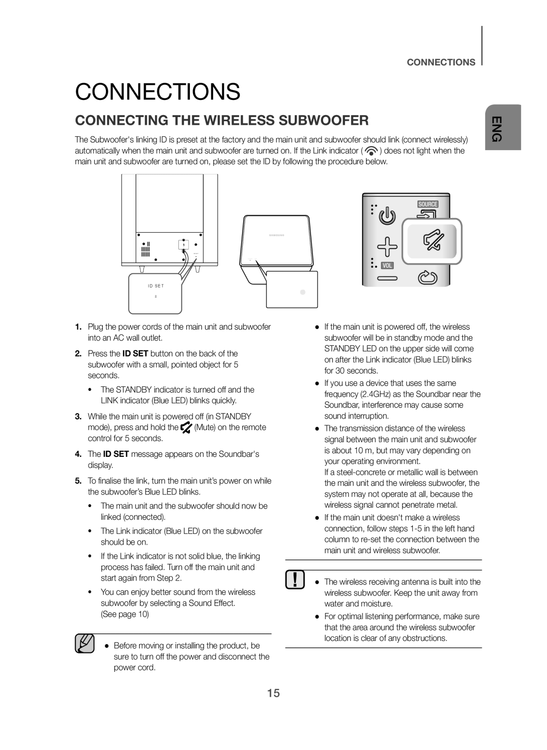 Samsung HW-H7501/XN, HW-H7500/EN, HW-H7501/EN, HW-H7500/TK, HW-H7501/ZF manual Connections, Connecting the Wireless Subwoofer 