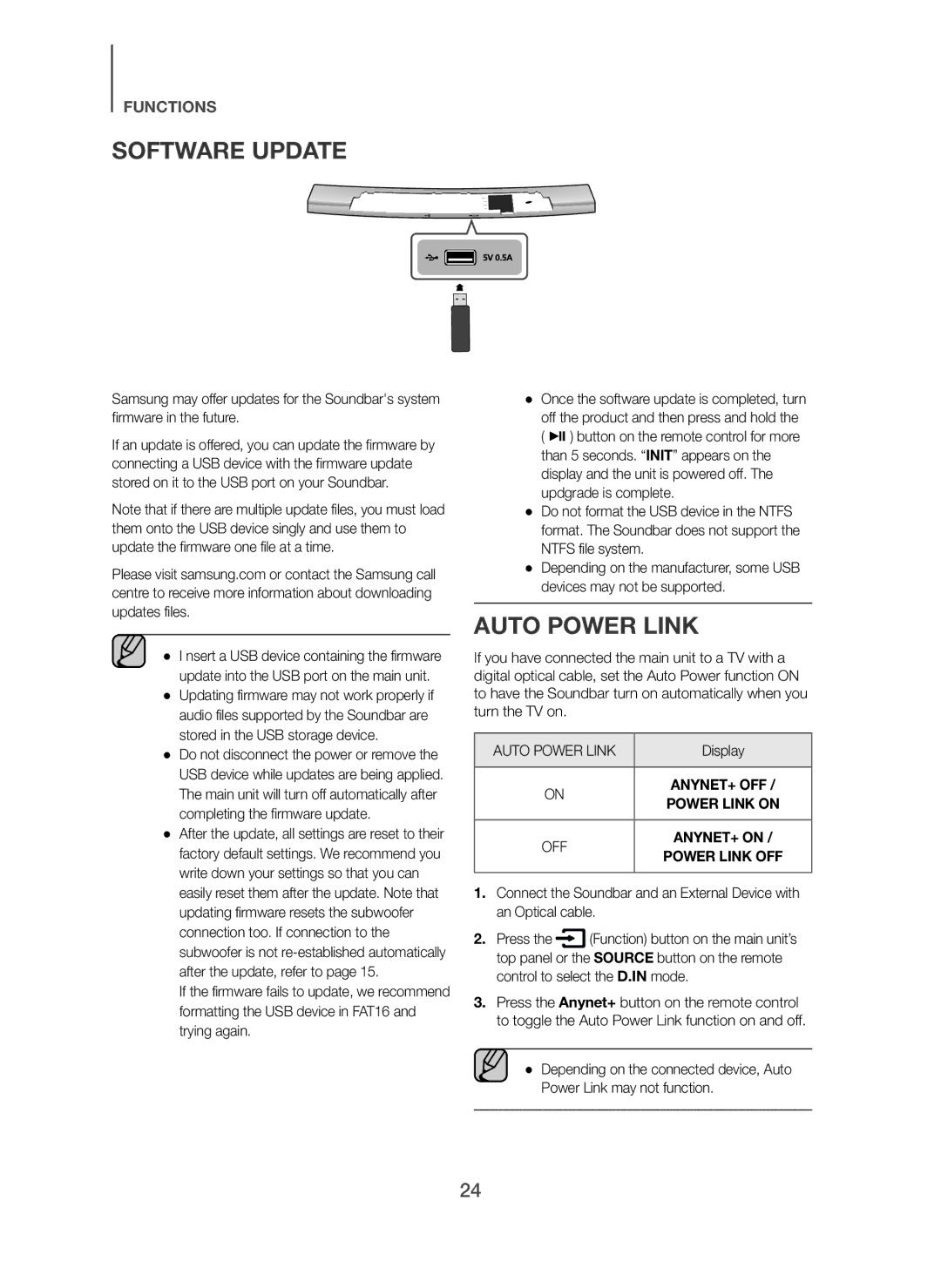 Samsung HW-H7501/XN, HW-H7500/EN, HW-H7501/EN, HW-H7500/TK, HW-H7501/ZF, HW-H7500/ZF Software Update, Auto Power Link, Display 