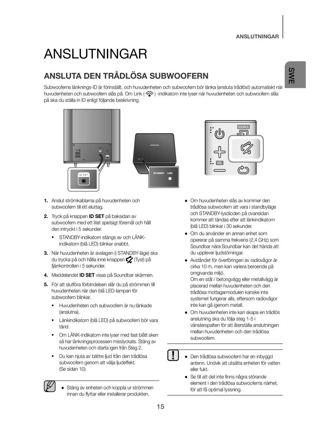 Samsung HW-H7501/XN, HW-H7500/EN, HW-H7501/EN, HW-H7500/TK manual Anslutningar, Ansluta DEN Trådlösa Subwoofern, Se sidan 