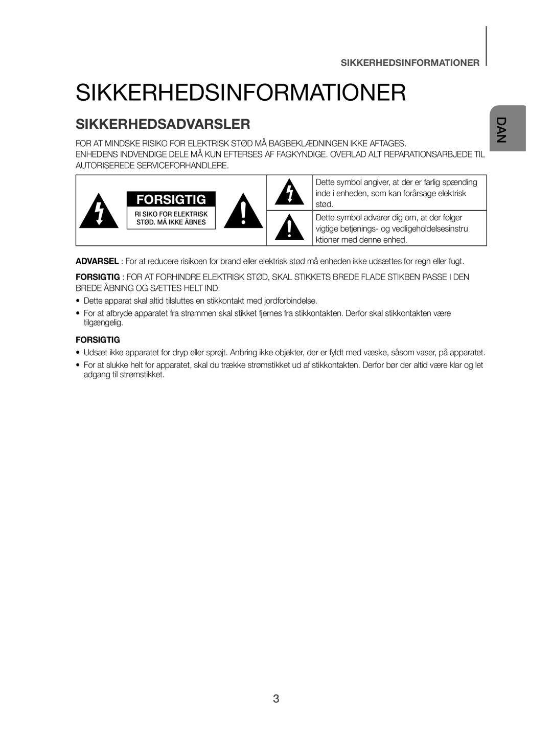 Samsung HW-H7501/ZF, HW-H7500/EN, HW-H7501/EN Sikkerhedsinformationer, Sikkerhedsadvarsler, Stød, Ktioner med denne enhed 