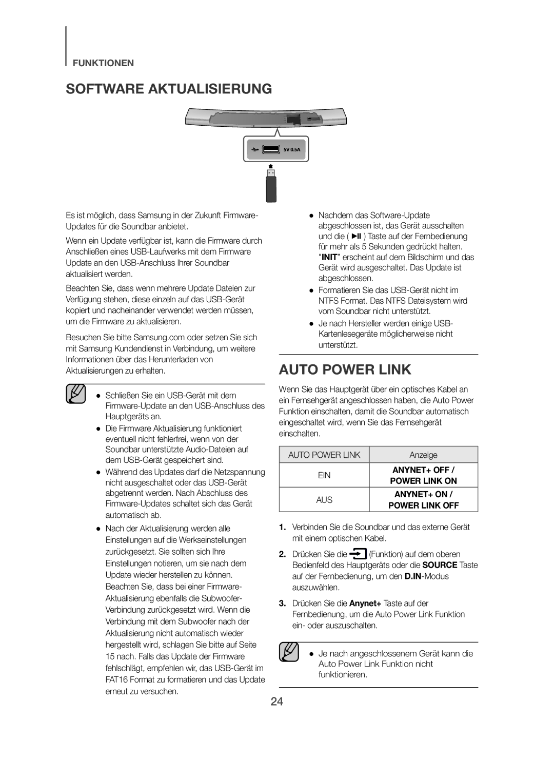 Samsung HW-H7501/XN, HW-H7500/EN, HW-H7501/EN, HW-H7500/TK, HW-H7501/ZF, HW-H7500/ZF Software Aktualisierung, Auto Power Link 