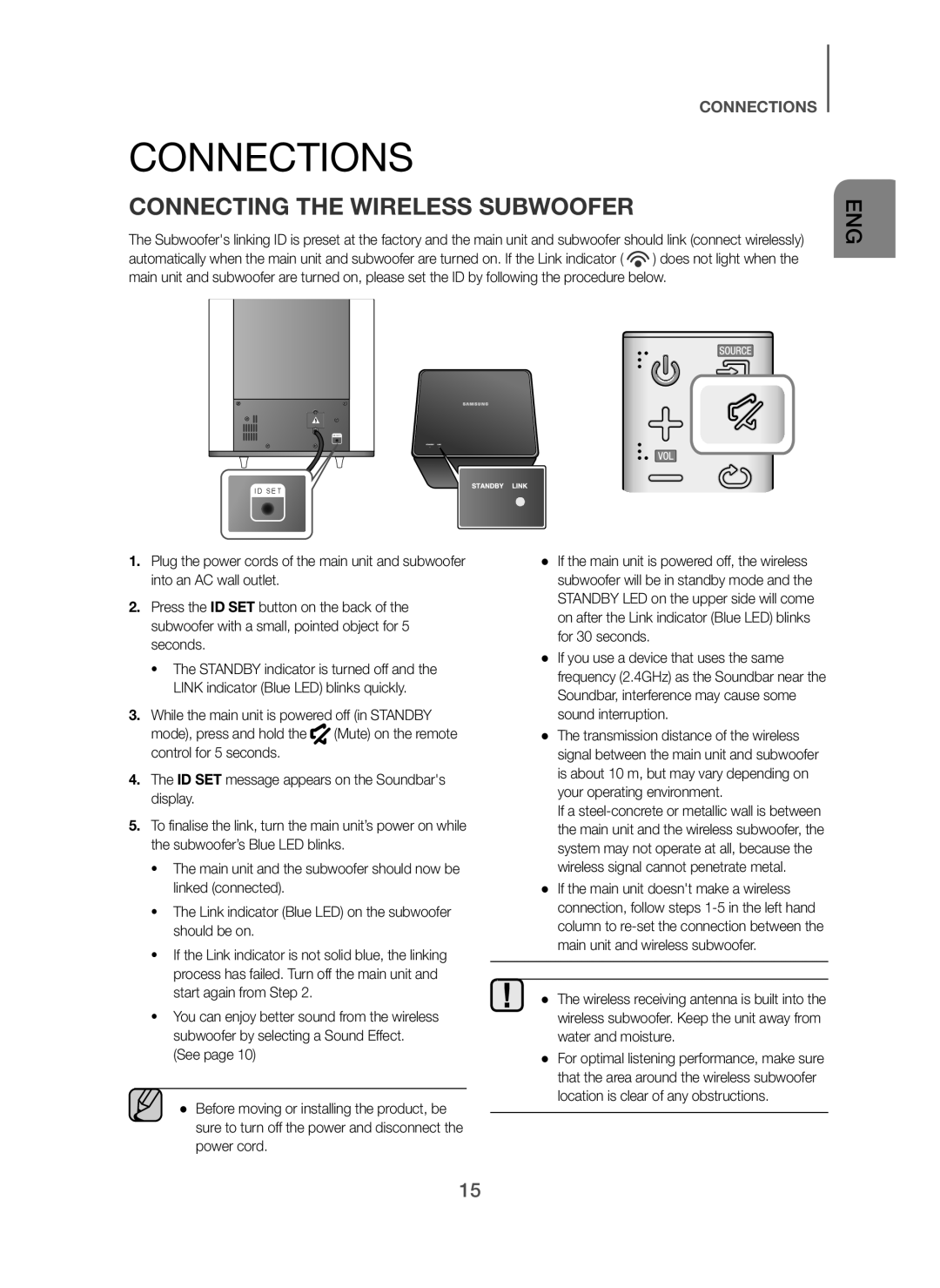 Samsung HW-H7501/XN, HW-H7500/EN, HW-H7501/EN, HW-H7500/TK, HW-H7501/ZF manual Connections, Connecting the Wireless Subwoofer 