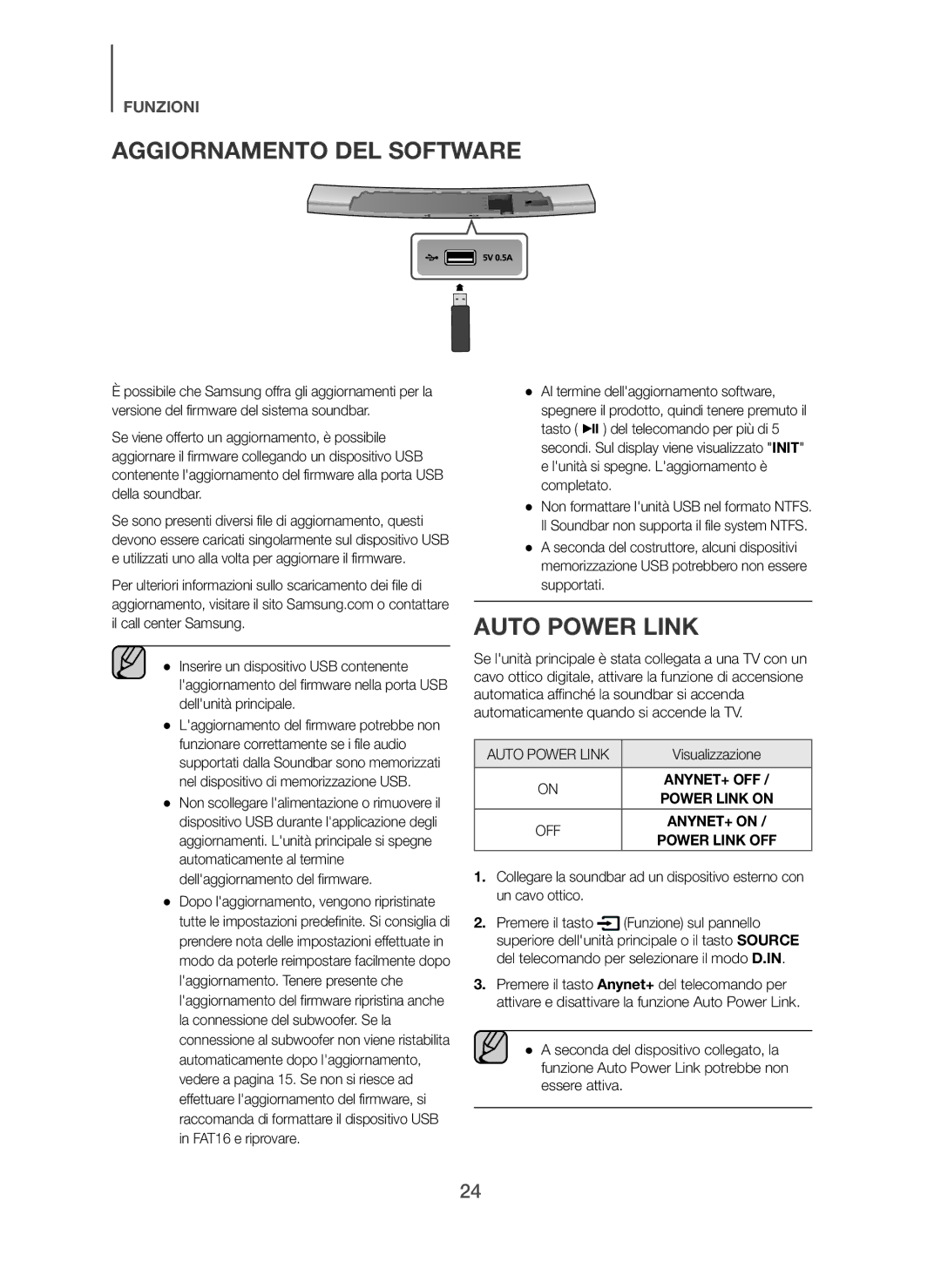 Samsung HW-H7501/XN, HW-H7500/EN, HW-H7501/EN, HW-H7500/TK, HW-H7501/ZF manual Aggiornamento DEL Software, Auto Power Link 