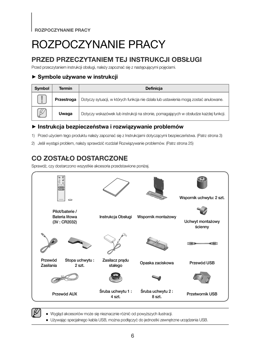 Samsung HW-H7501/XN, HW-H7500/EN Rozpoczynanie Pracy, Przed Przeczytaniem TEJ Instrukcji Obsługi, CO Zostało Dostarczone 