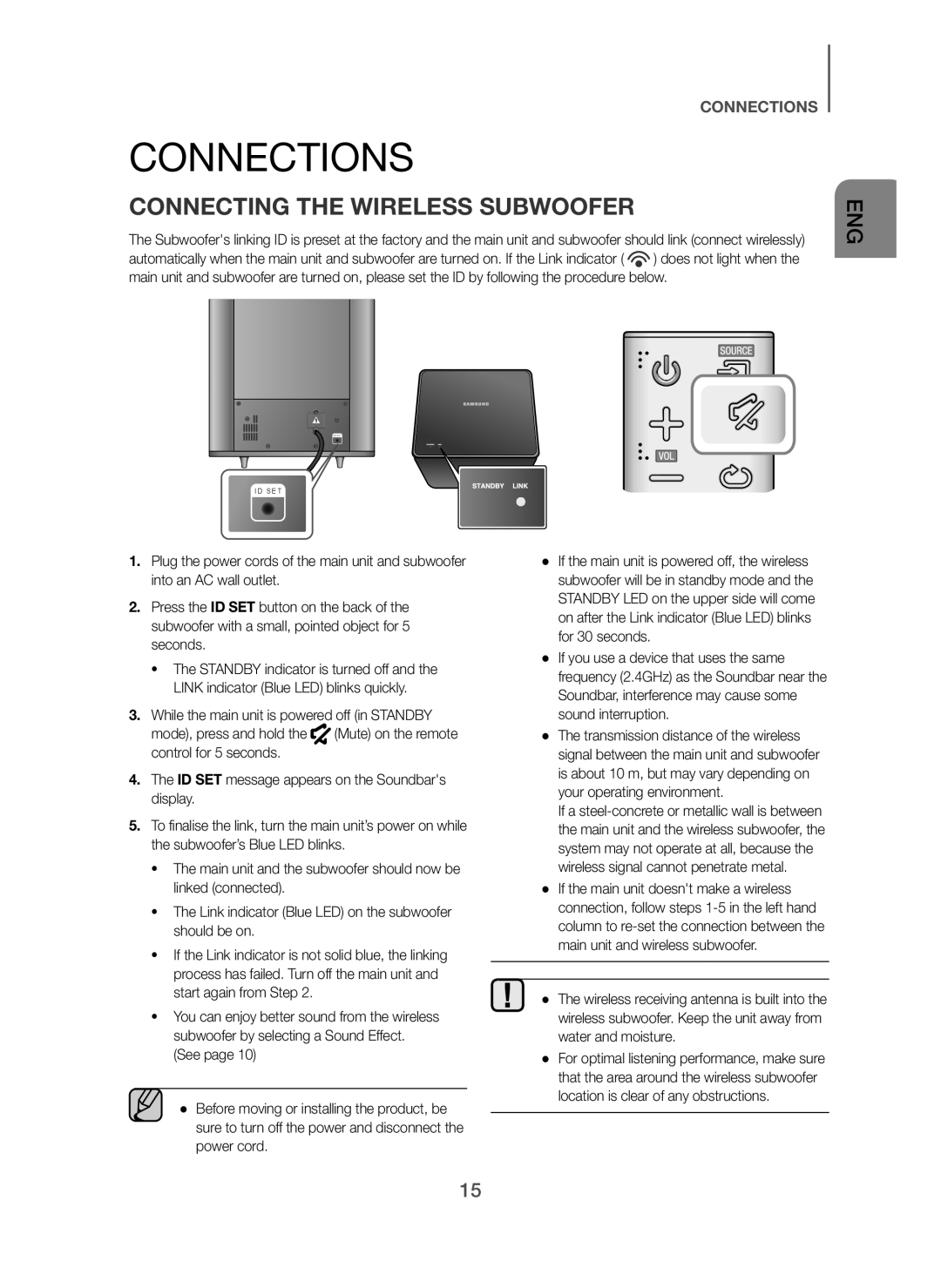 Samsung HW-H7501/XN, HW-H7500/EN, HW-H7501/EN, HW-H7500/TK, HW-H7501/ZF manual Connections, Connecting the Wireless Subwoofer 