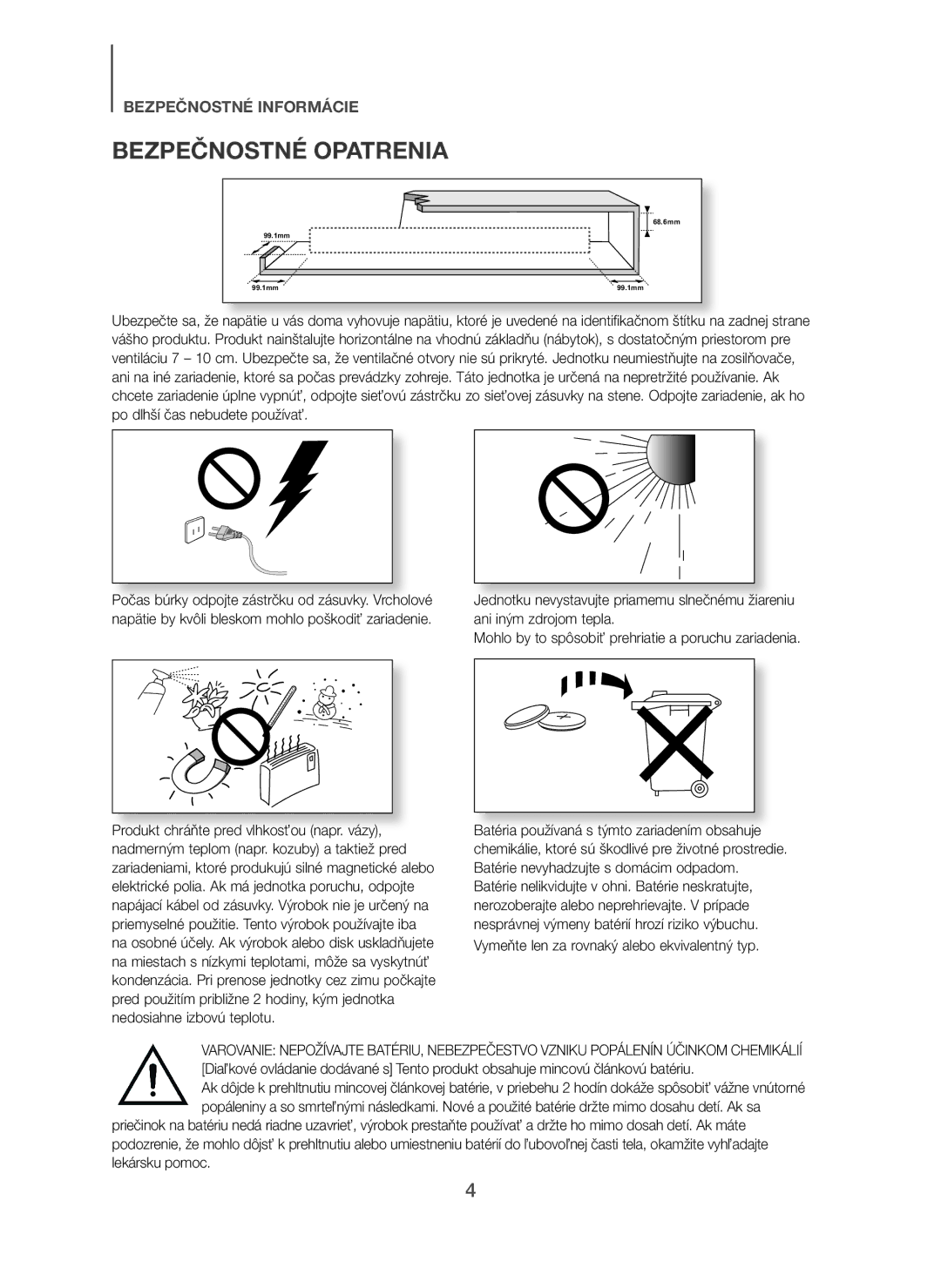 Samsung HW-H7500/ZF, HW-H7500/EN, HW-H7501/EN manual Bezpečnostné Opatrenia, Vymeňte len za rovnaký alebo ekvivalentný typ 