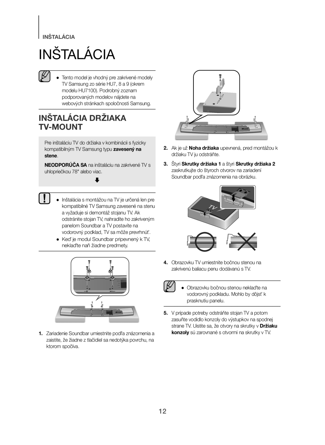 Samsung HW-H7501/ZF, HW-H7500/EN, HW-H7501/EN, HW-H7500/TK, HW-H7500/ZF, HW-H7500/XN Inštalácia Držiaka TV-MOUNT, Stene 