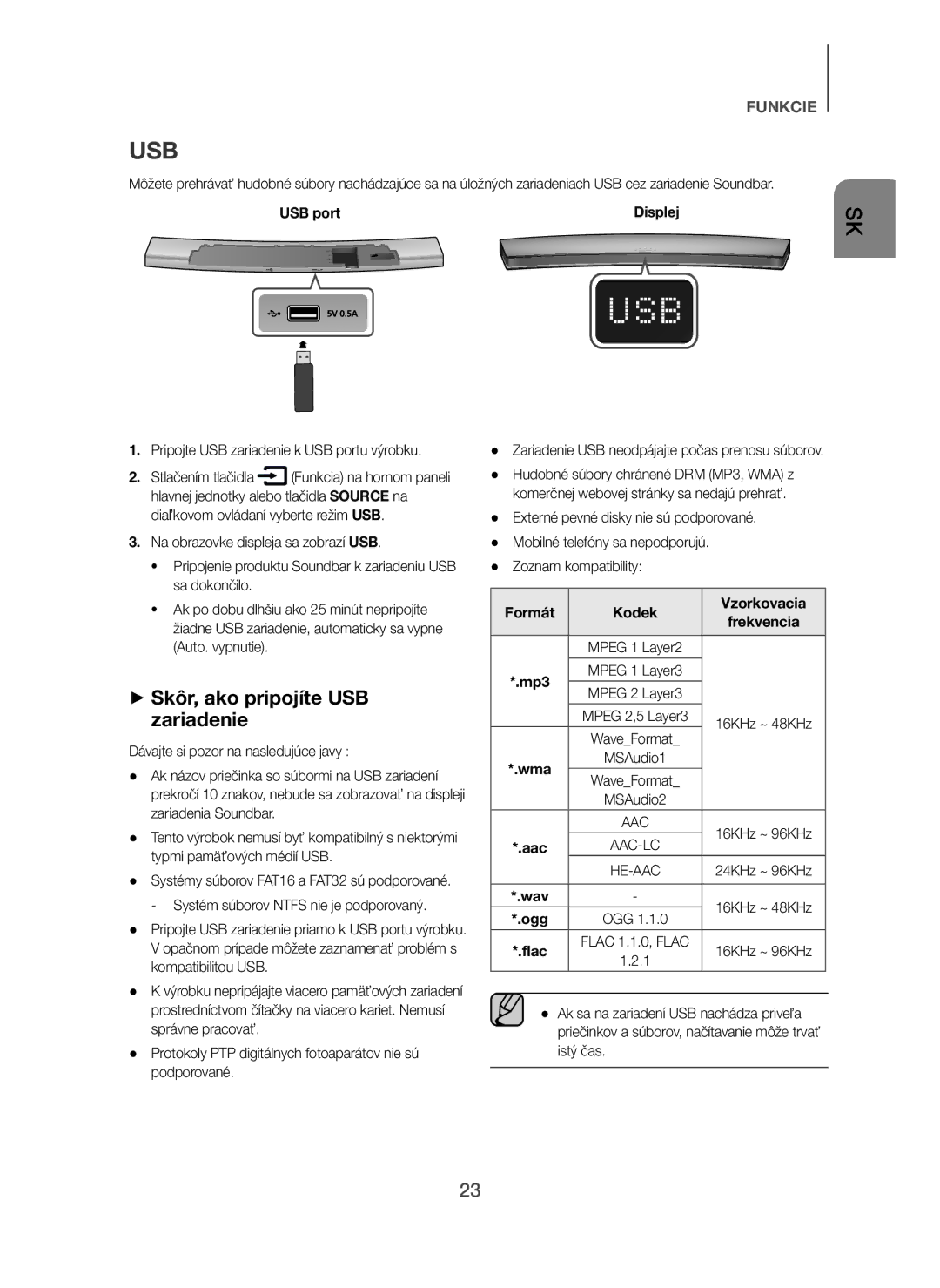 Samsung HW-H7500/XN, HW-H7500/EN manual + Skôr, ako pripojíte USB zariadenie, Pripojte USB zariadenie k USB portu výrobku 