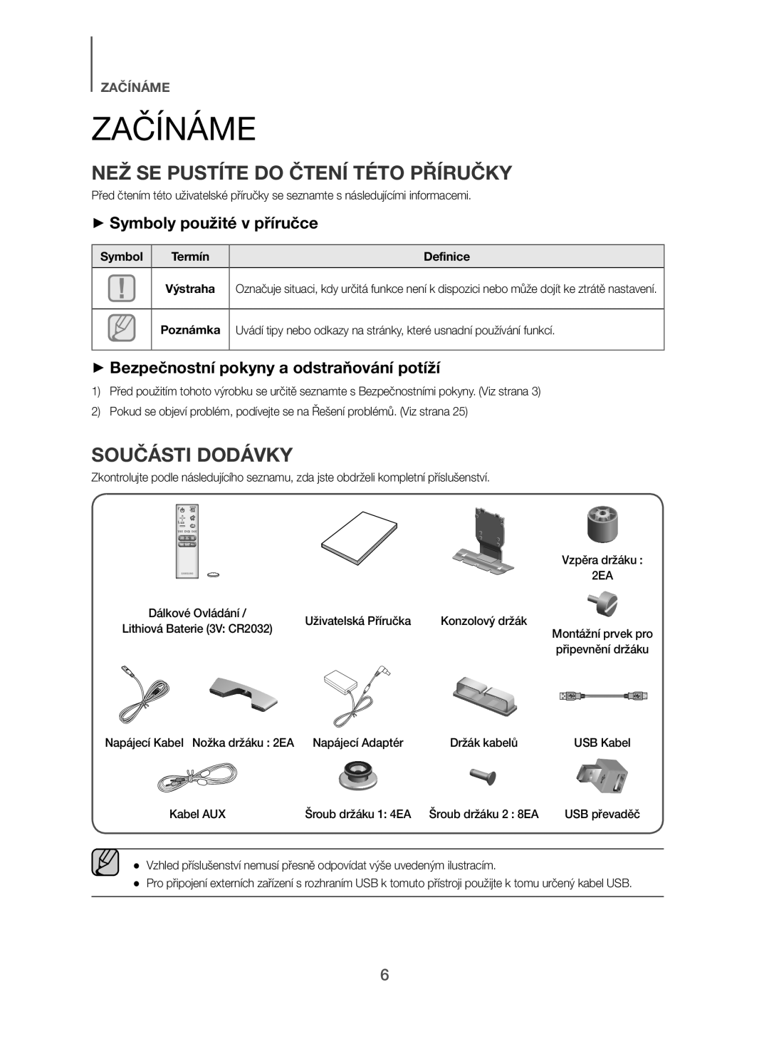 Samsung HW-H7501/XN, HW-H7500/EN NEŽ SE Pustíte do Čtení Této Příručky, Součásti Dodávky, + Symboly použité v příručce 