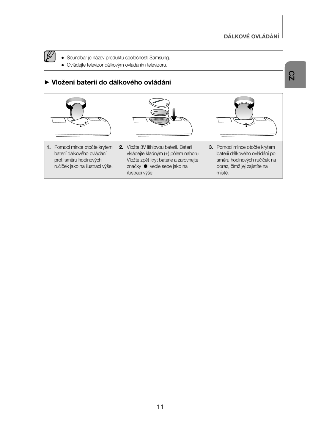 Samsung HW-H7500/TK manual + Vložení baterií do dálkového ovládání, Baterií dálkového ovládání, Proti směru hodinových 