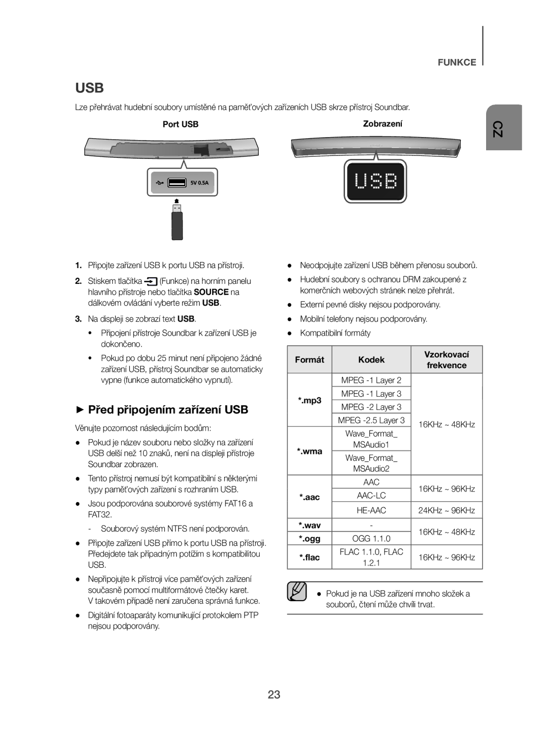 Samsung HW-H7500/XN, HW-H7500/EN manual + Před připojením zařízení USB, Připojte zařízení USB k portu USB na přístroji 