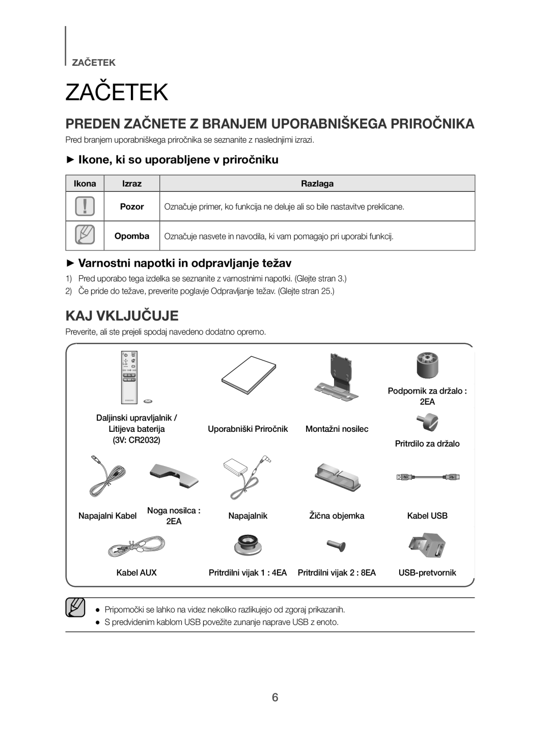 Samsung HW-H7501/XN, HW-H7500/EN, HW-H7501/EN Začetek, Preden Začnete Z Branjem Uporabniškega Priročnika, KAJ Vključuje 