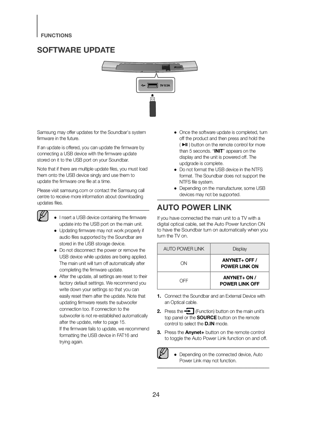 Samsung HW-H7501/XN, HW-H7500/EN, HW-H7501/EN, HW-H7500/TK, HW-H7501/ZF, HW-H7500/ZF Software Update, Auto Power Link, Display 