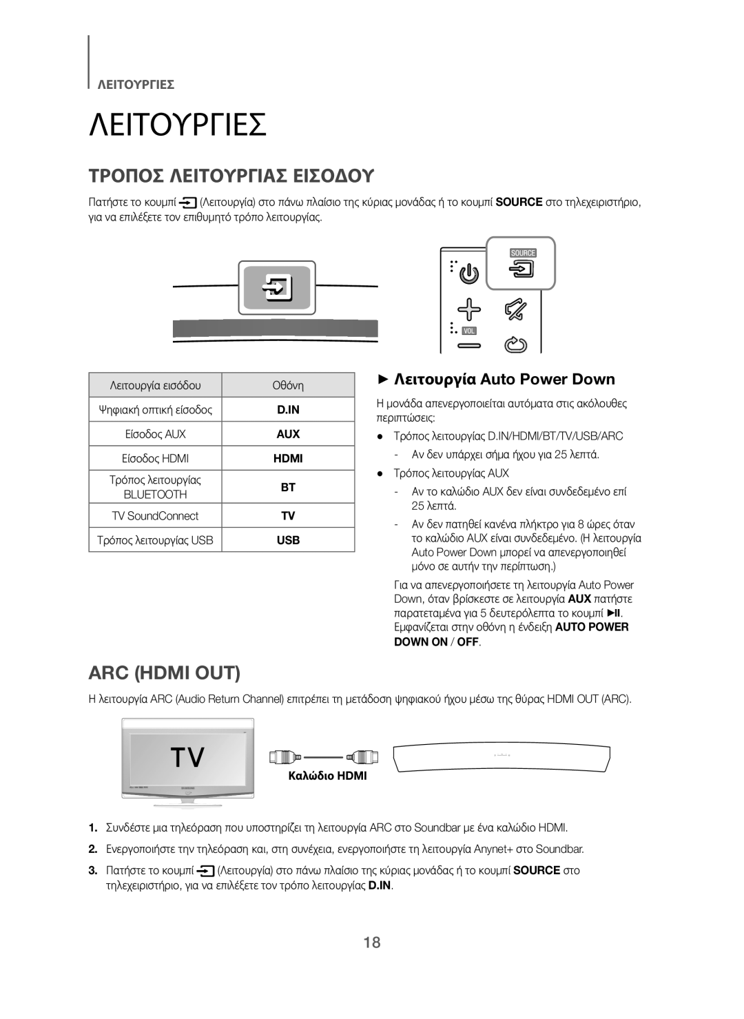 Samsung HW-H7500/EN Λειτουργιεσ, + Λειτουργία Auto Power Down, Εμφανίζεται στην οθόνη η ένδειξη Auto Power Down on / OFF 