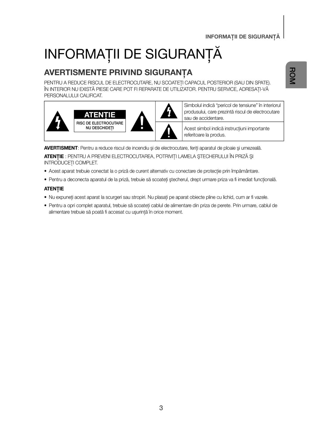 Samsung HW-H7501/ZF Informaţii DE Siguranţă, Avertismente Privind Siguranţa, Sau de accidentare, Referitoare la produs 