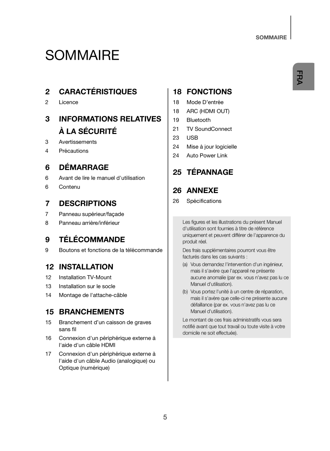 Samsung HW-H7500/XN, HW-H7500/EN, HW-H7501/EN, HW-H7500/TK, HW-H7501/ZF, HW-H7500/ZF, HW-H7501/XN manual Sommaire, Branchements 