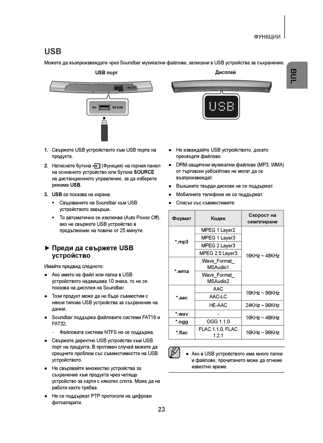 Samsung HW-H7500/XN, HW-H7500/EN, HW-H7501/EN manual + Преди да свържете USB устройство, USB порт, Имайте предвид следното 