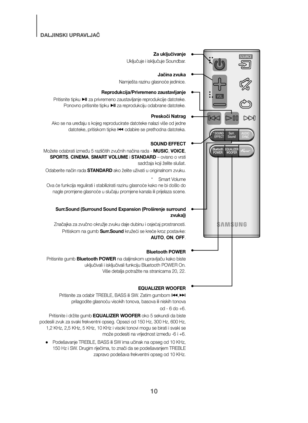 Samsung HW-H7501/EN, HW-H7500/EN, HW-H7500/TK manual Za uključivanje, Reprodukcija/Privremeno zaustavljanje, Preskoči Natrag 