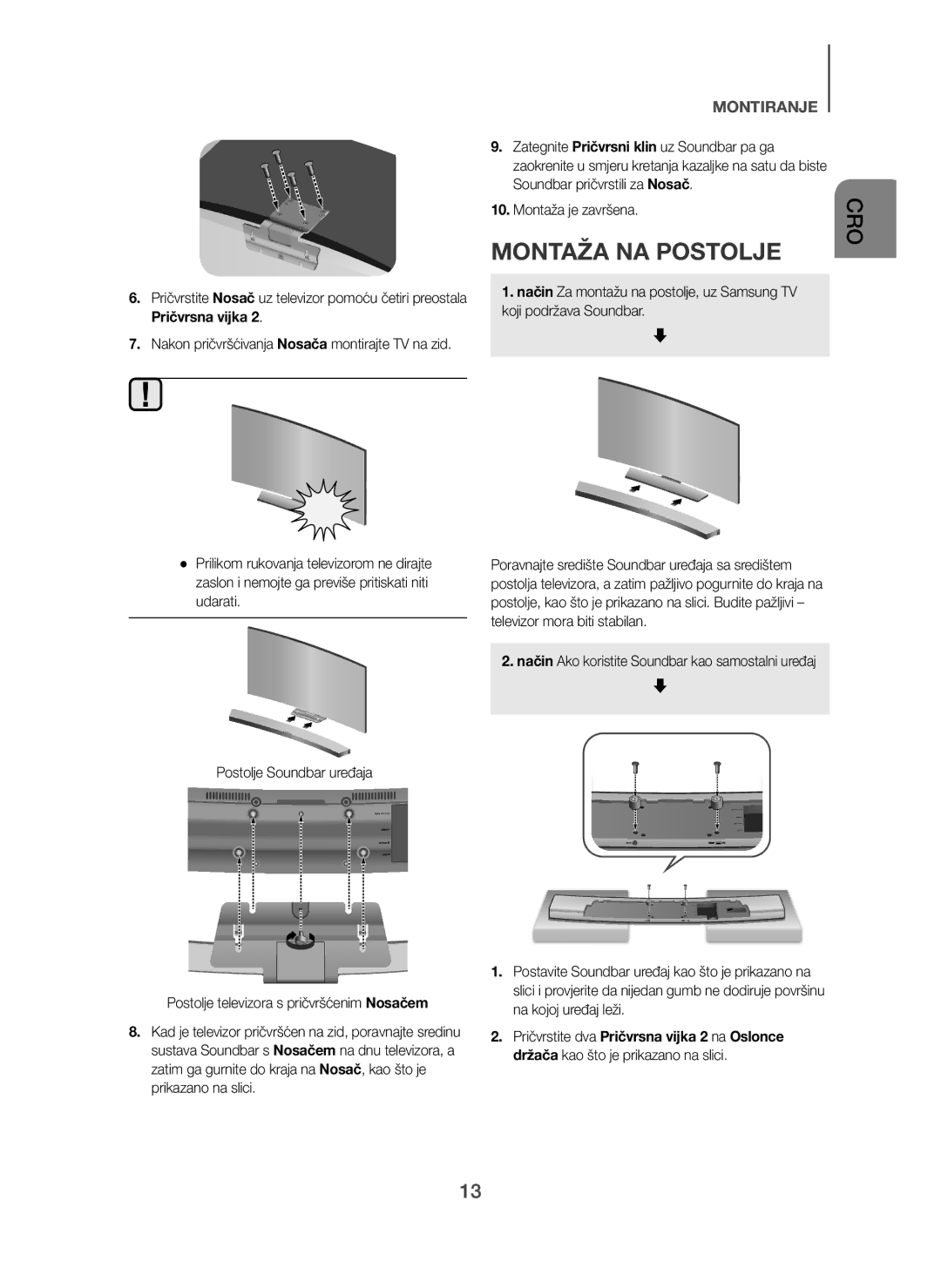 Samsung HW-H7500/ZF, HW-H7500/EN, HW-H7501/EN, HW-H7500/TK, HW-H7501/ZF manual Nakon pričvršćivanja Nosača montirajte TV na zid 