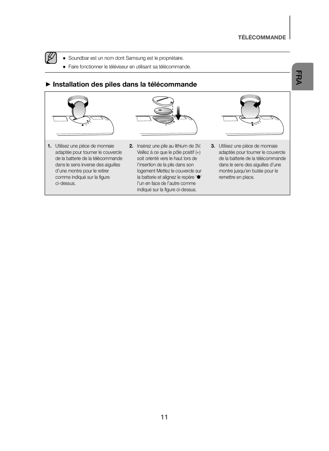 Samsung HW-H7500/TK, HW-H7500/EN, HW-H7501/EN, HW-H7501/ZF, HW-H7500/ZF manual + Installation des piles dans la télécommande 