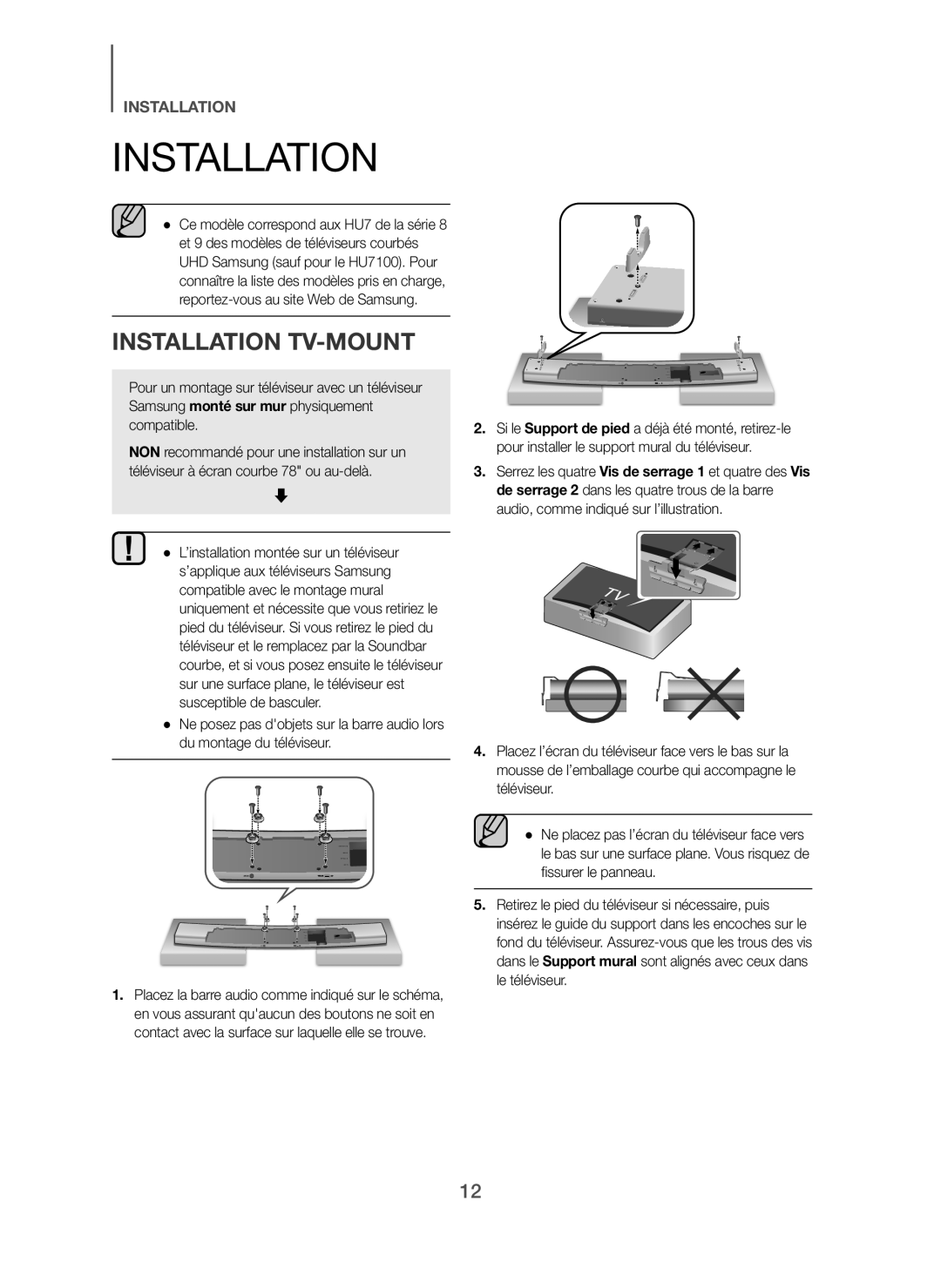 Samsung HW-H7501/ZF, HW-H7500/EN, HW-H7501/EN, HW-H7500/TK, HW-H7500/ZF, HW-H7500/XN, HW-H7501/XN Installation TV-MOUNT 