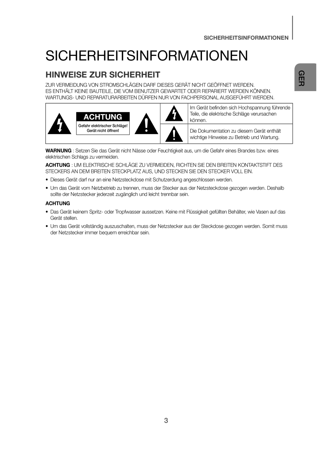 Samsung HW-H7501/ZF, HW-H7500/EN, HW-H7501/EN manual Sicherheitsinformationen, Hinweise ZUR Sicherheit, Können, Achtung 