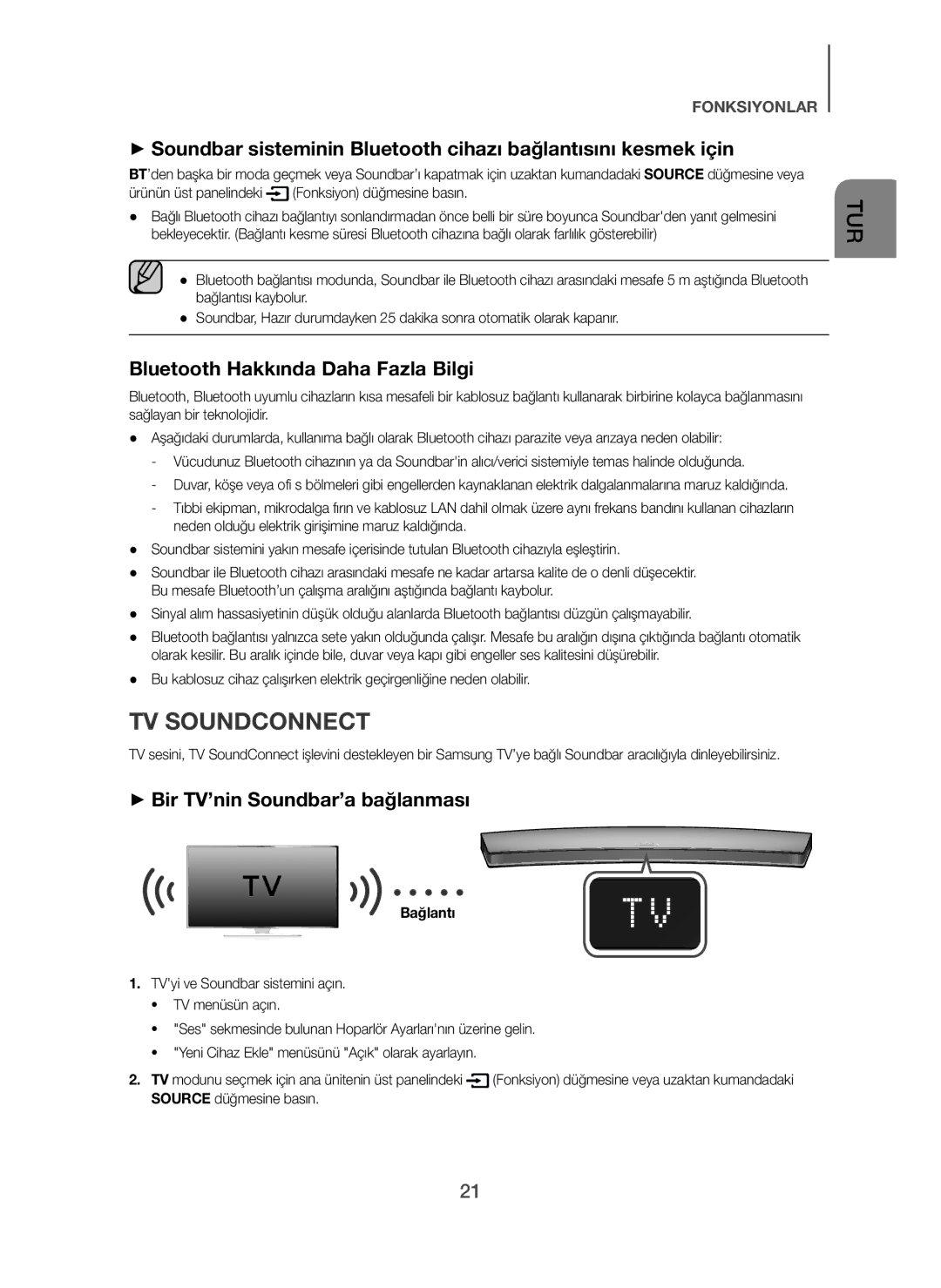 Samsung HW-H7501/ZF, HW-H7500/EN manual Bluetooth Hakkında Daha Fazla Bilgi, + Bir TV’nin Soundbar’a bağlanması, Bağlantı 