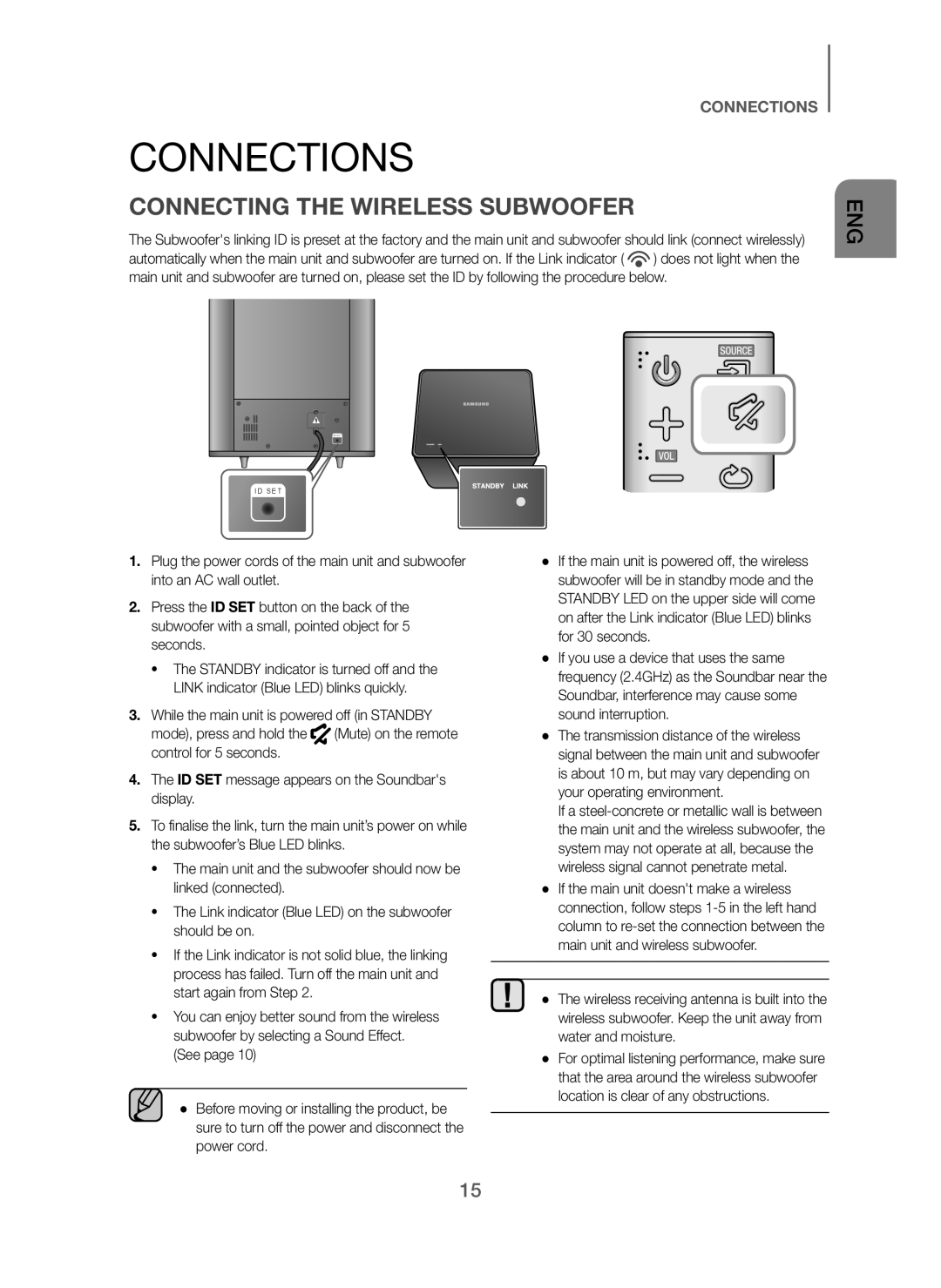 Samsung HW-H7501/SQ manual Connections, Connecting the Wireless Subwoofer 