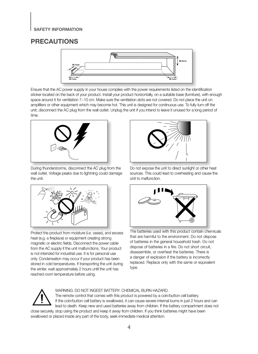 Samsung HW-H7501/SQ manual Precautions 