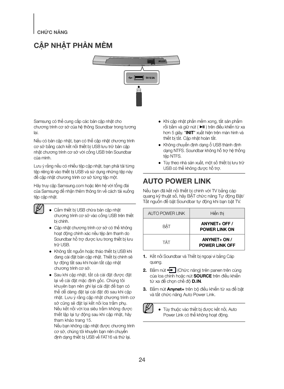 Samsung HW-H7501/XV manual CẬP Nhật Phần MỀM, Auto Power Link 