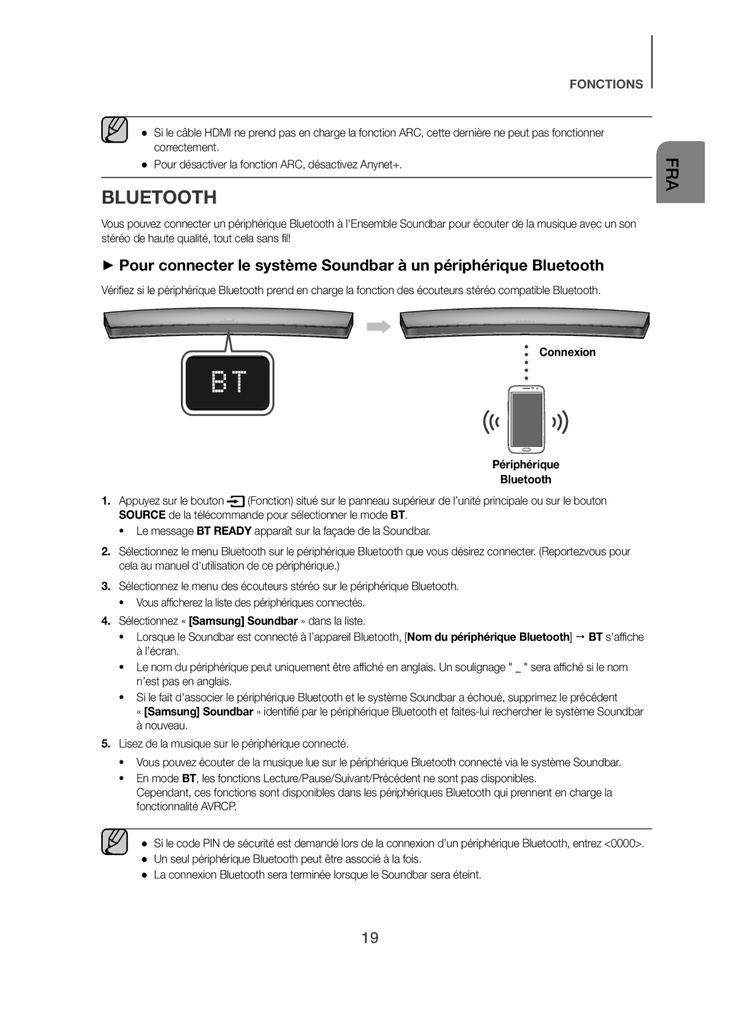 Samsung HW-H7500/ZF manual Connexion Périphérique Bluetooth, Nouveau Lisez de la musique sur le périphérique connecté 