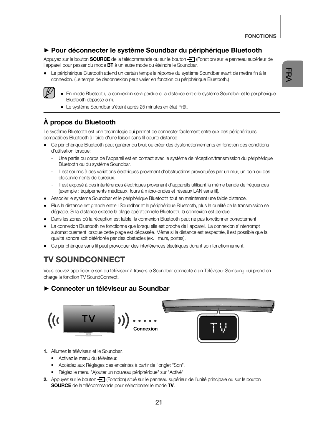 Samsung HW-H7500/ZF, HW-H7501/ZF TV Soundconnect, Propos du Bluetooth, + Connecter un téléviseur au Soundbar, Connexion 