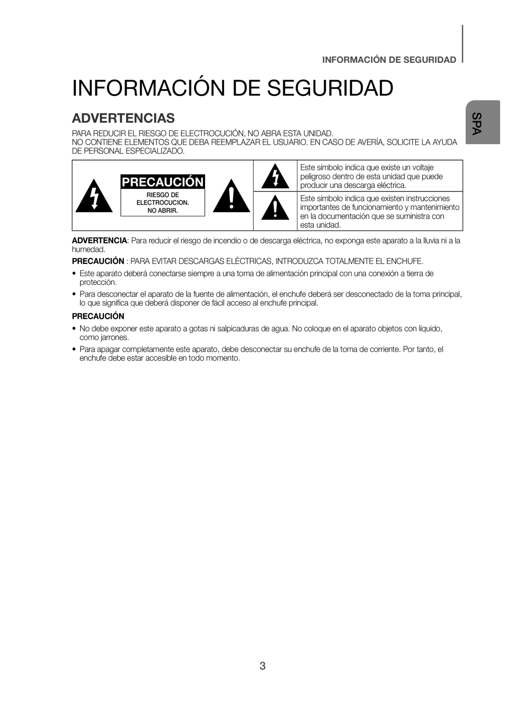 Samsung HW-H7500/ZF, HW-H7501/ZF manual Información DE Seguridad, Advertencias, Precaución 