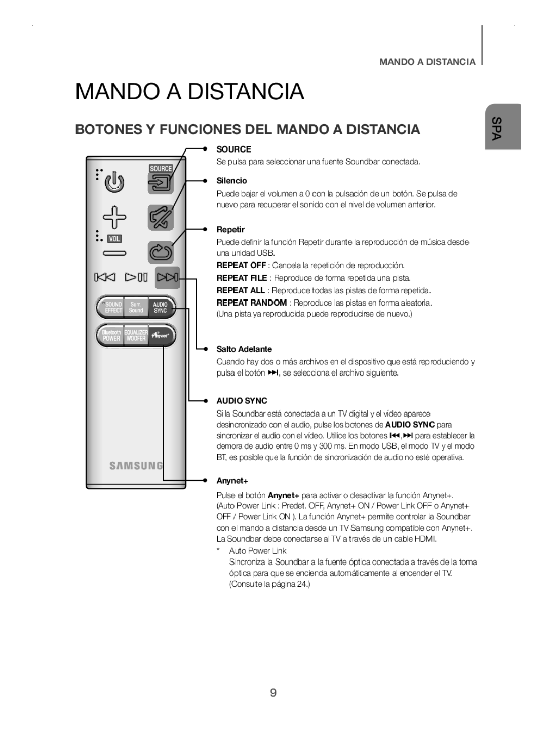 Samsung HW-H7500/ZF, HW-H7501/ZF manual Botones Y Funciones DEL Mando a Distancia, Silencio, Repetir, Salto Adelante 