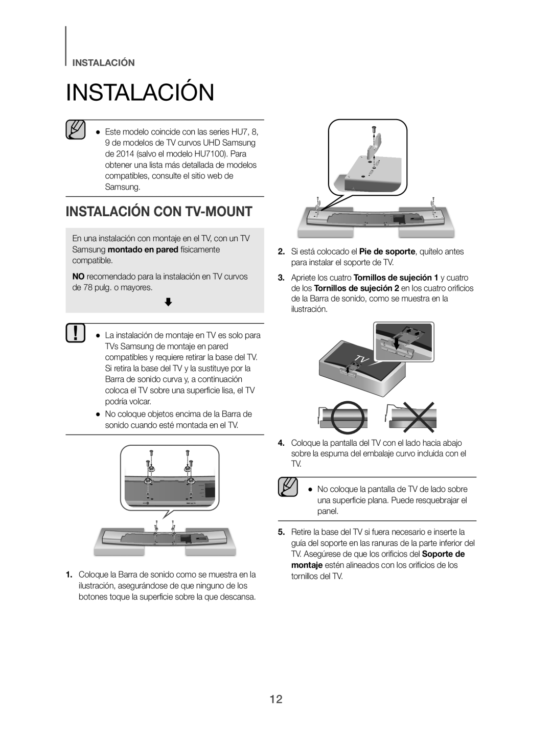 Samsung HW-H7501/ZF, HW-H7500/ZF manual Instalación CON TV-MOUNT 