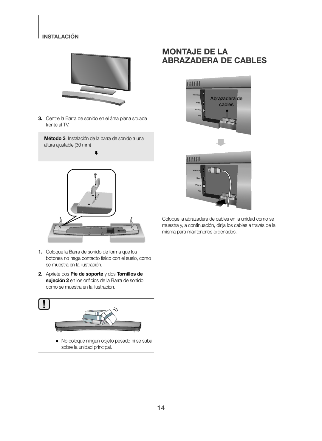 Samsung HW-H7501/ZF, HW-H7500/ZF manual Montaje DE LA Abrazadera DE Cables 