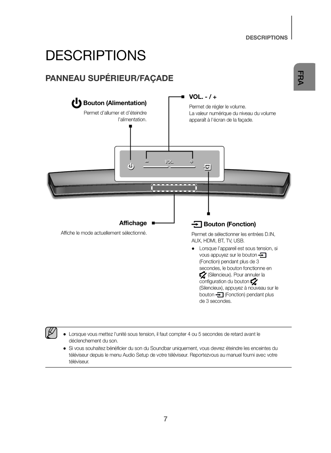 Samsung HW-H7500/ZF, HW-H7501/ZF manual Descriptions, Panneau SUPÉRIEUR/FAÇADE, Permet de régler le volume 