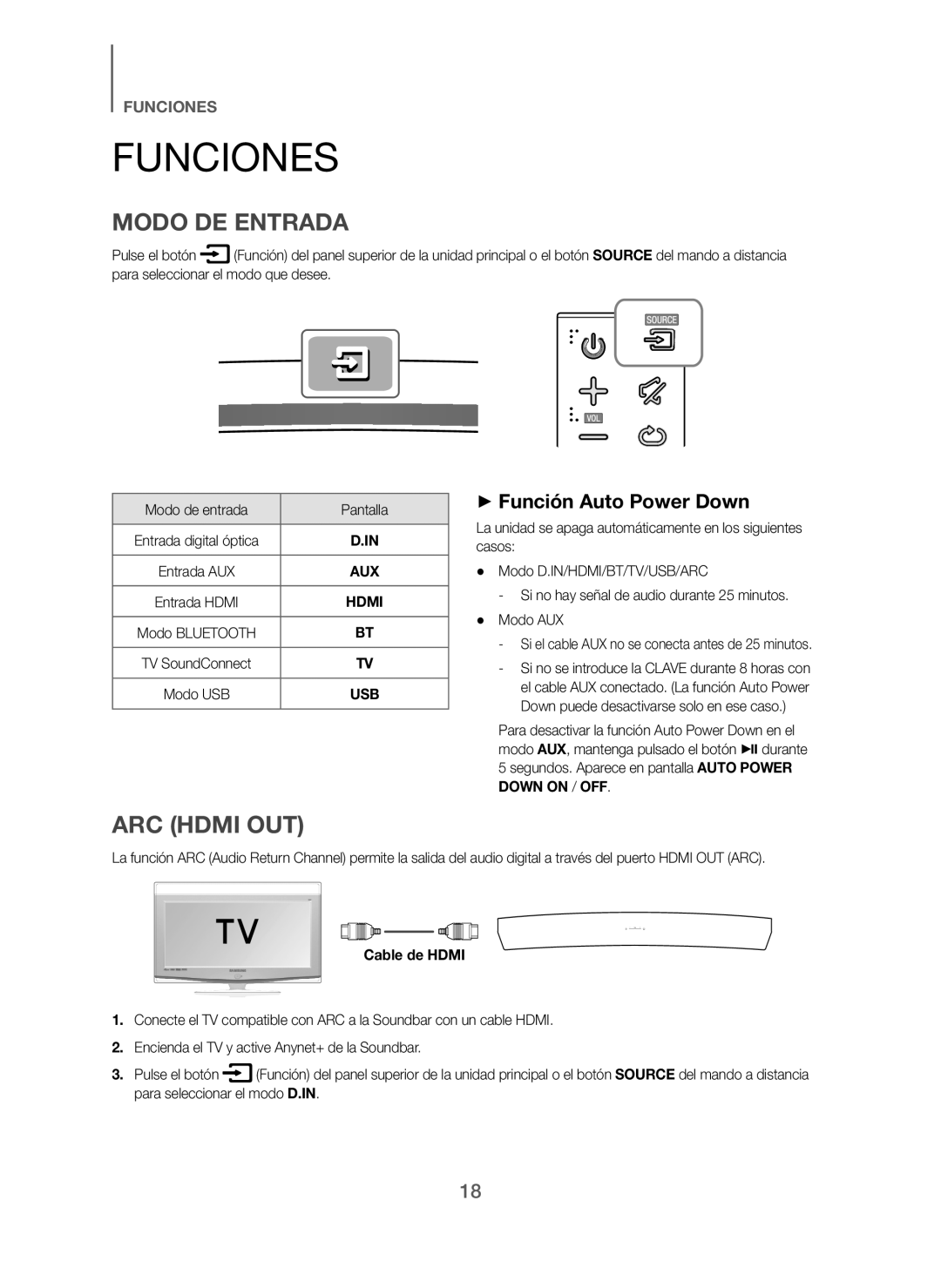 Samsung HW-H7501/ZF, HW-H7500/ZF manual Funciones, + Función Auto Power Down, Cable de Hdmi 