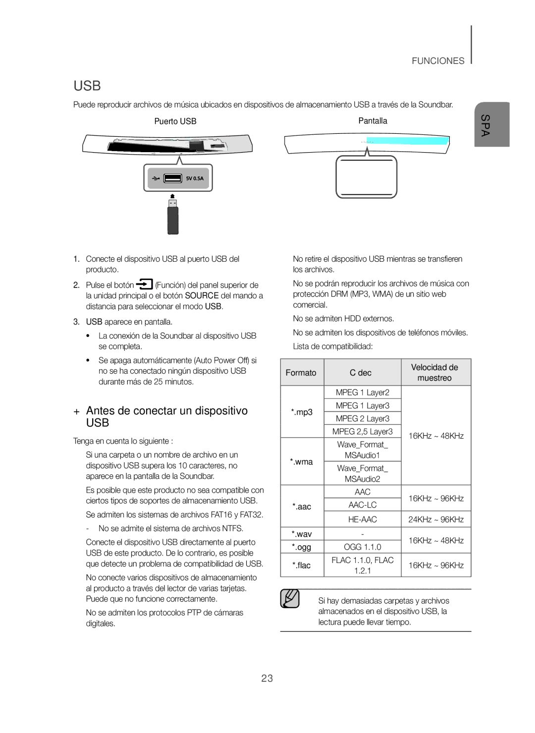 Samsung HW-H7500/ZF + Antes de conectar un dispositivo, Puerto USB, Conecte el dispositivo USB al puerto USB del producto 