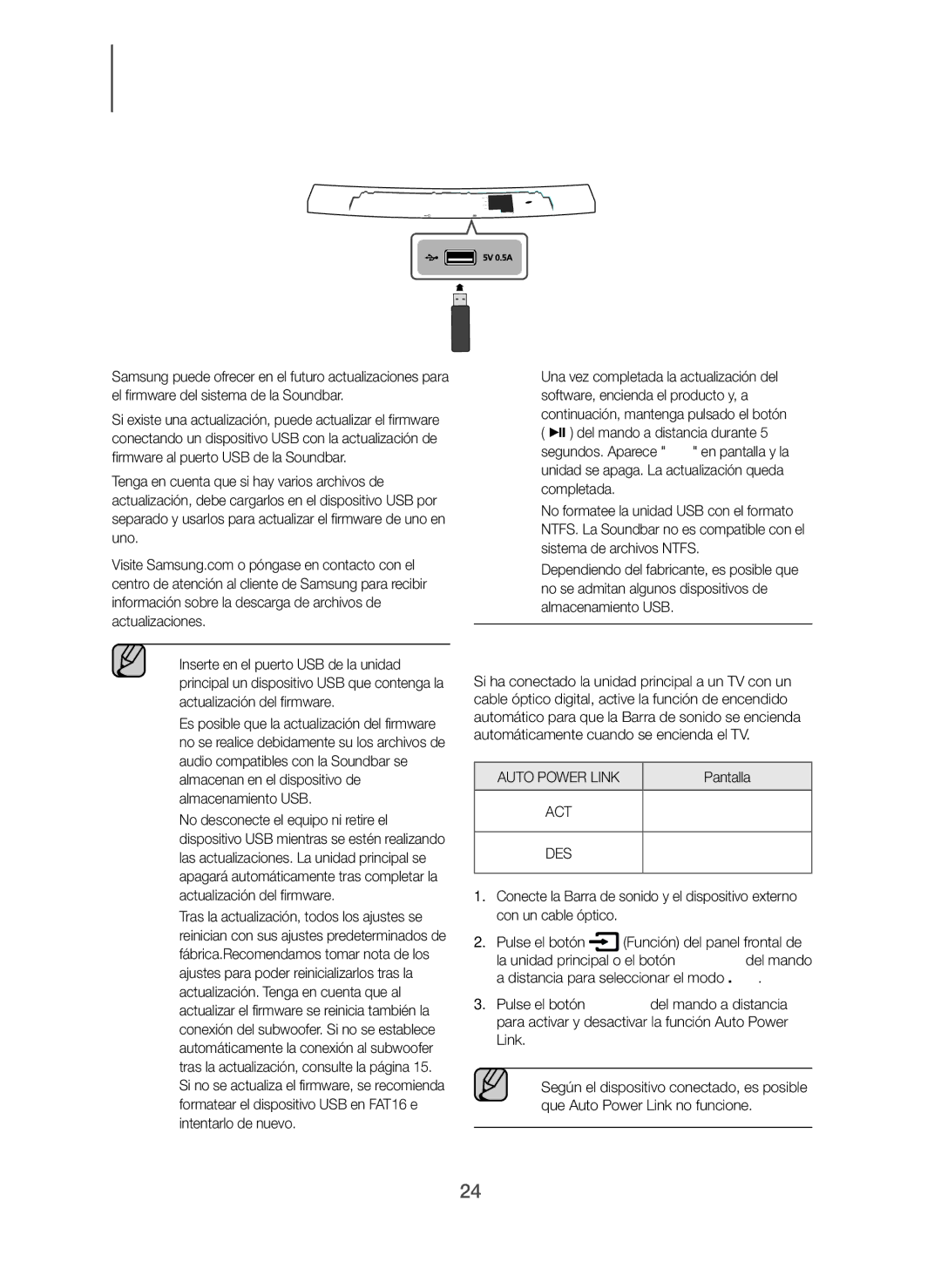 Samsung HW-H7501/ZF, HW-H7500/ZF manual Actualización DE Software, Auto Power Link, Pantalla 