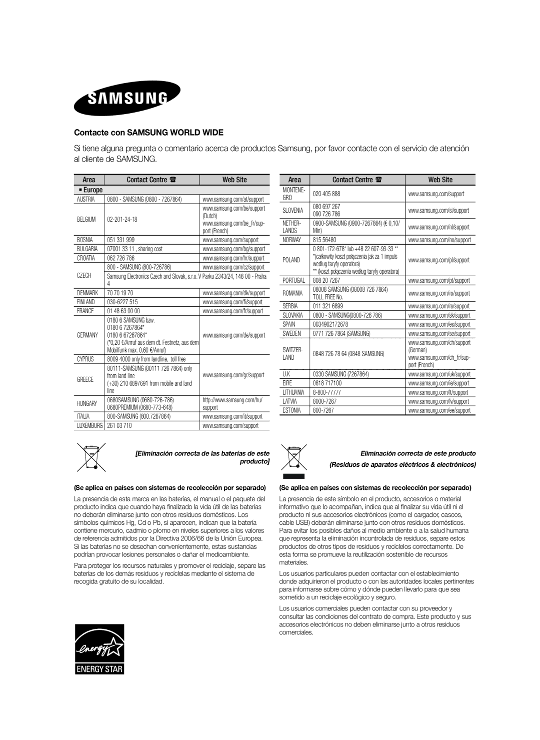 Samsung HW-H7500/ZF, HW-H7501/ZF manual Contacte con Samsung World Wide, Al cliente de Samsung 