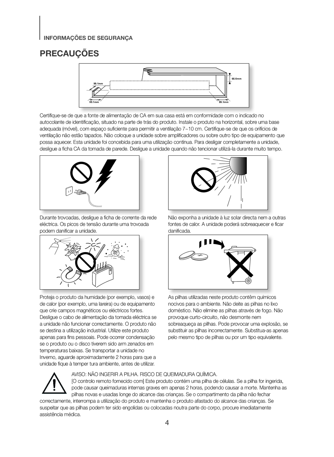 Samsung HW-H7500/ZF, HW-H7501/ZF manual Precauções 