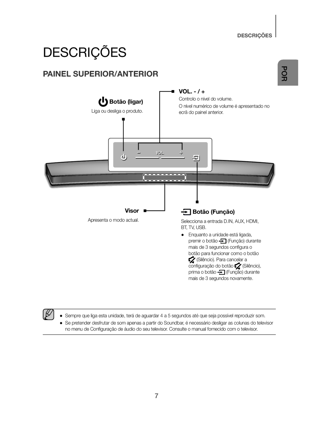 Samsung HW-H7501/ZF, HW-H7500/ZF manual Descrições, Painel SUPERIOR/ANTERIOR 