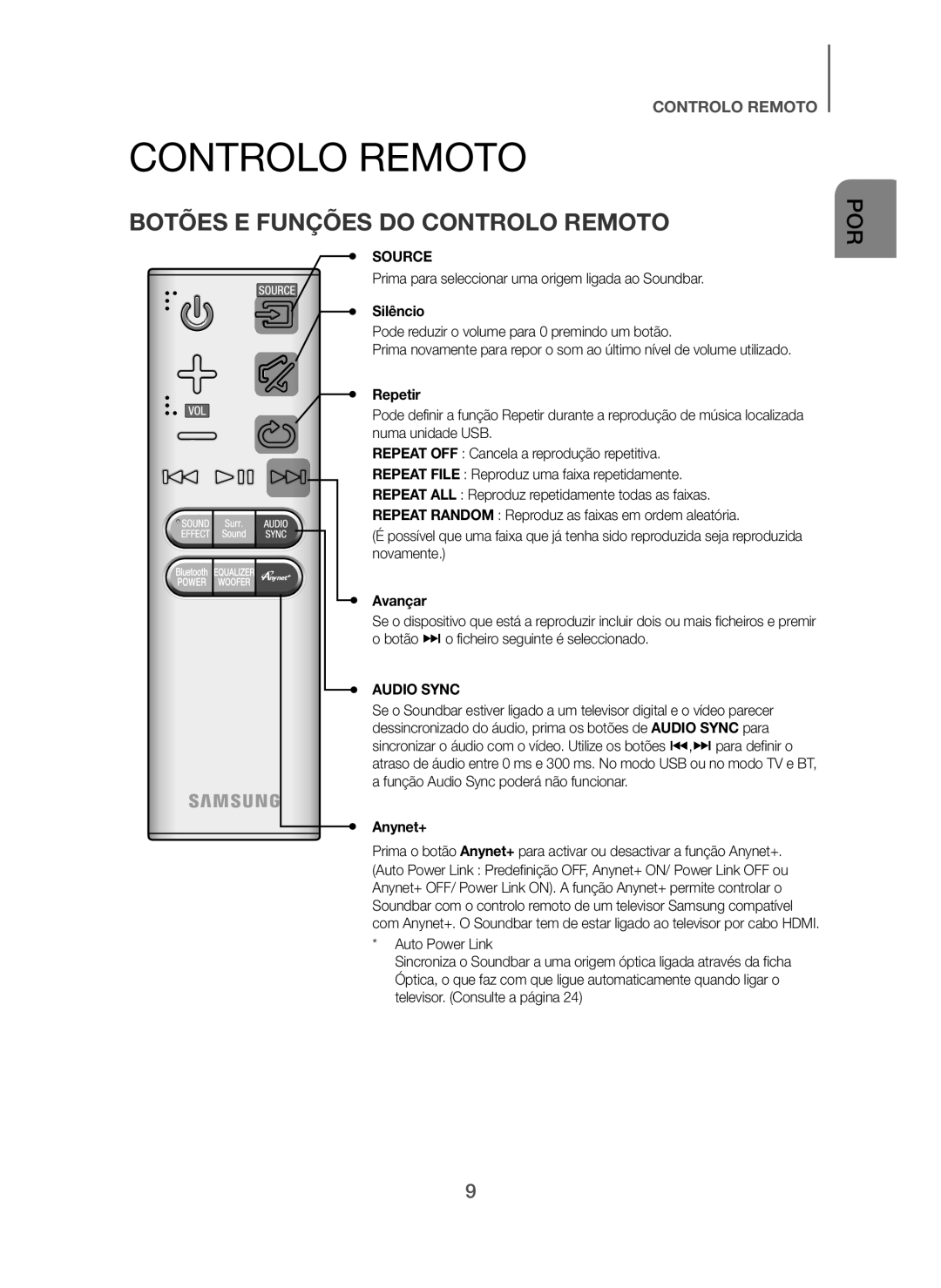 Samsung HW-H7501/ZF, HW-H7500/ZF manual Botões E Funções do Controlo Remoto, Silêncio, Avançar 