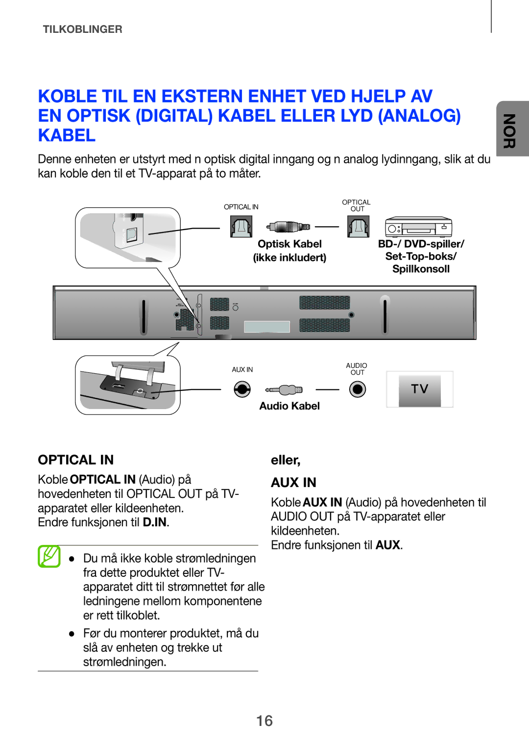 Samsung HW-F751/XE, HW-H750/XE, HW-H751/XE manual Optical, Endre funksjonen til D.IN 