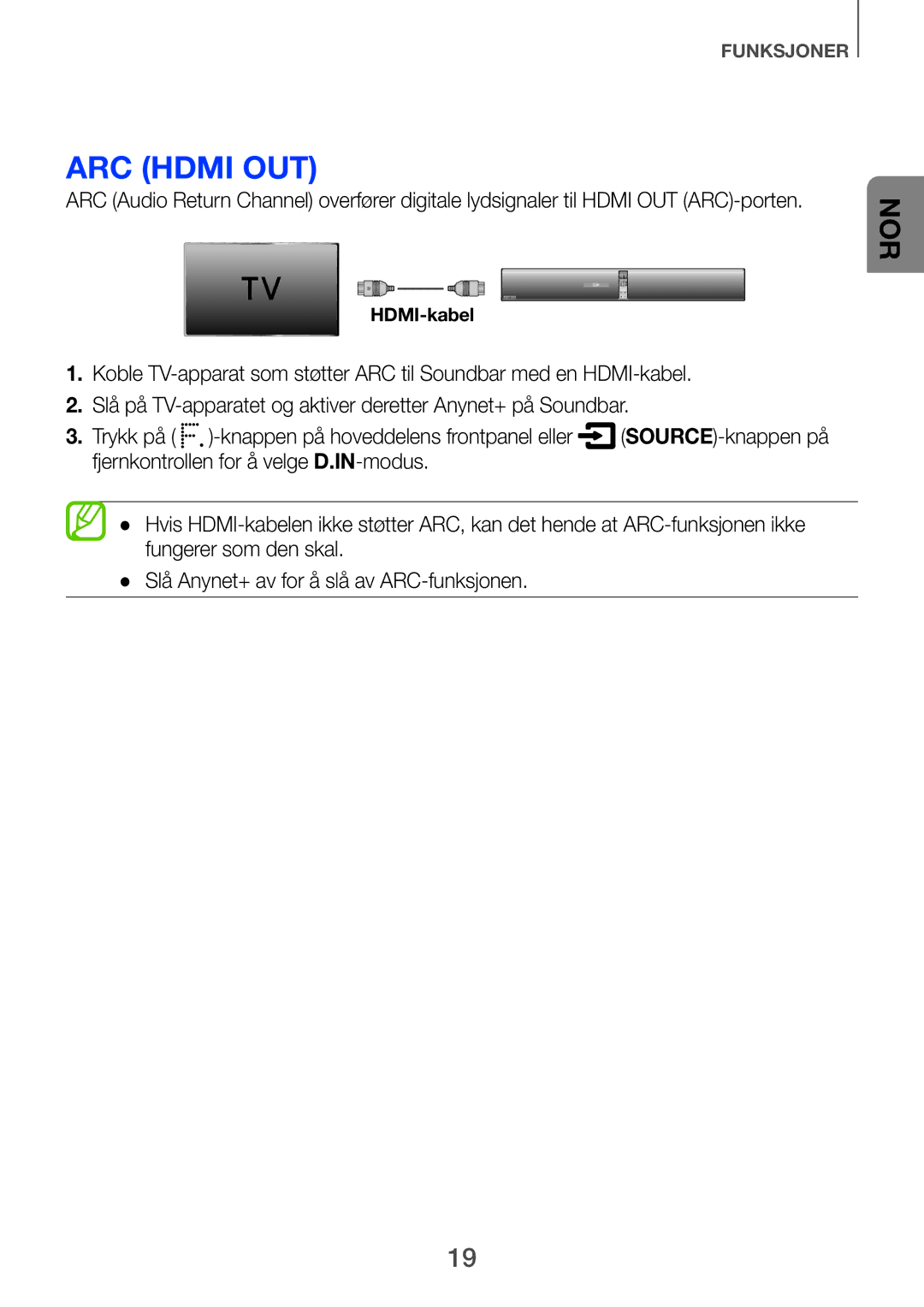 Samsung HW-F751/XE, HW-H750/XE, HW-H751/XE manual Slå på TV-apparatet og aktiver deretter Anynet+ på Soundbar 