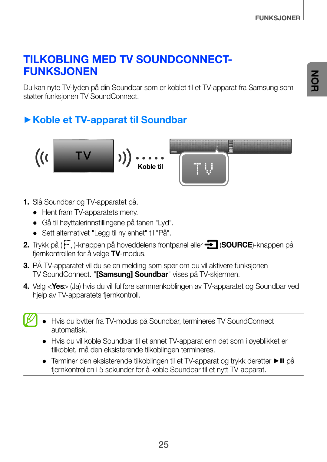 Samsung HW-F751/XE, HW-H750/XE, HW-H751/XE Tilkobling med TV SoundConnect- funksjonen, ++Koble et TV-apparat til Soundbar 