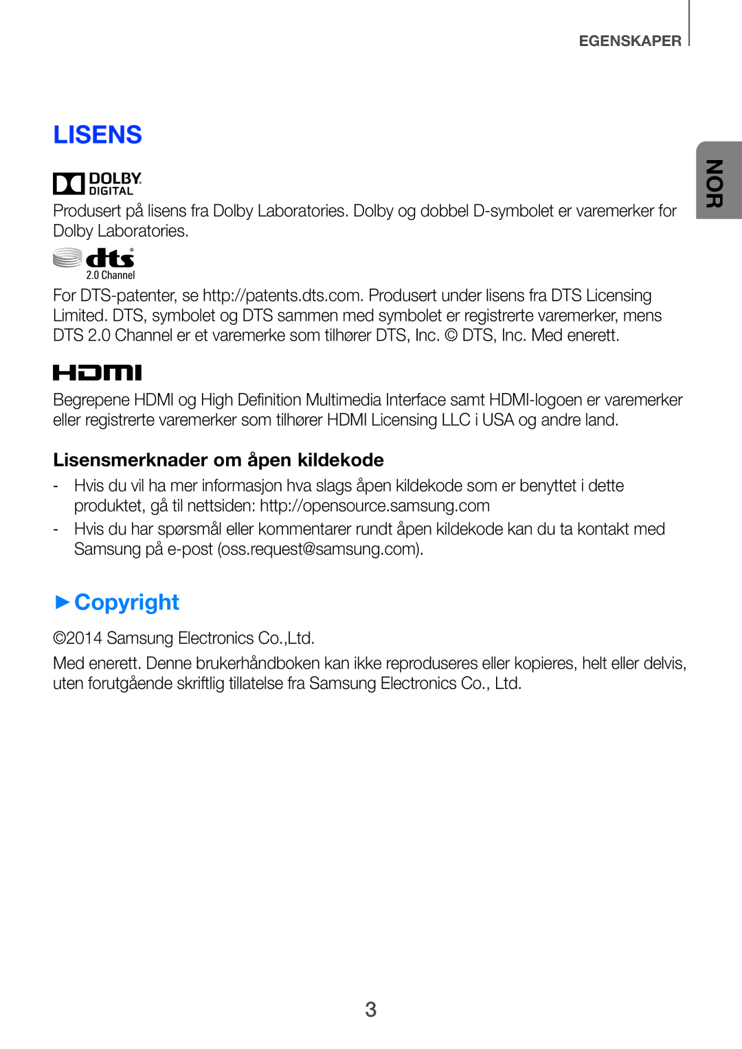 Samsung HW-H750/XE, HW-F751/XE, HW-H751/XE manual Lisens, ++Copyright 