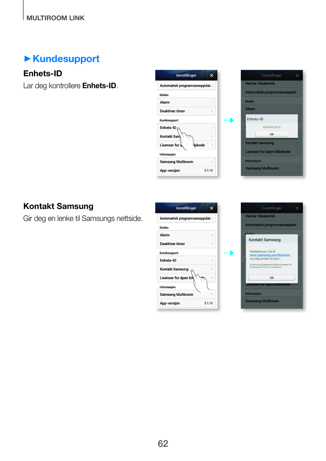 Samsung HW-H751/XE, HW-H750/XE manual ++Kundesupport, Lar deg kontrollere Enhets-ID, Gir deg en lenke til Samsungs nettside 