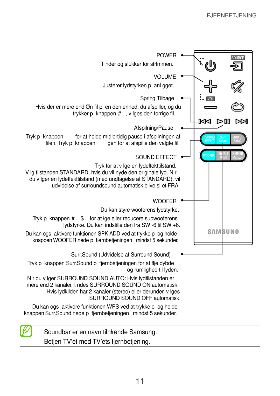 Samsung HW-H751/XE, HW-H750/XE, HW-F751/XE manual Volume Justerer lydstyrken på anlægget 